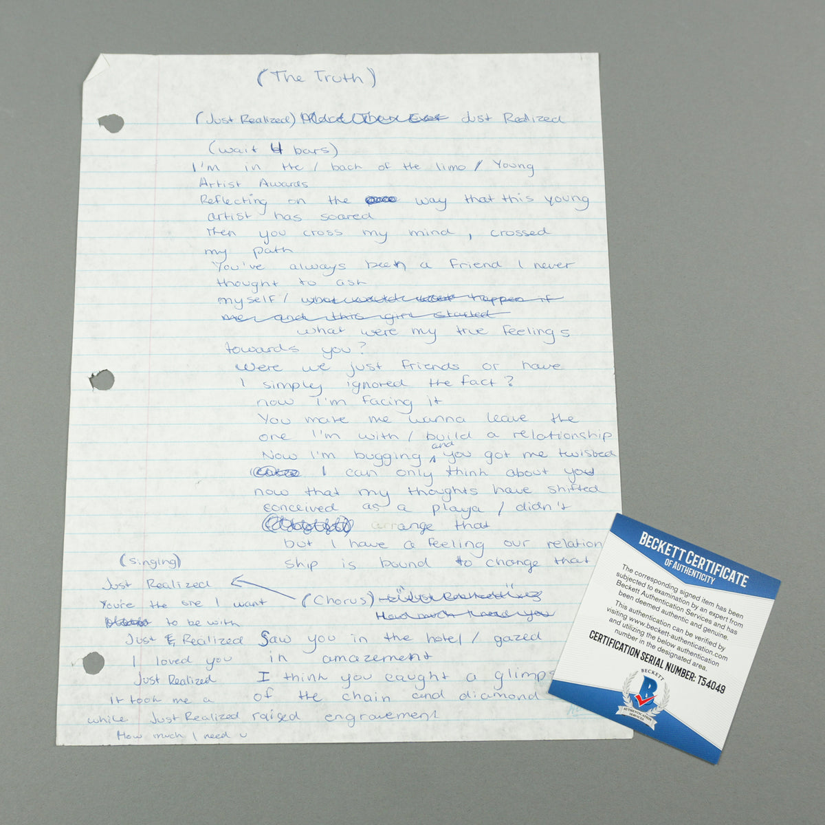 Drake - Handwritten “The Truth” Mixtape Era Lyric Sheet [BECKETT]
