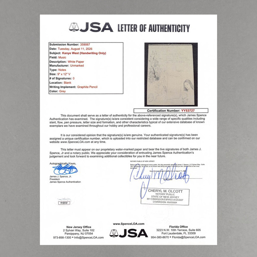 Kanye West - Original 9"x12" Handwritten Art Studies & Doodles Sheet [JSA]