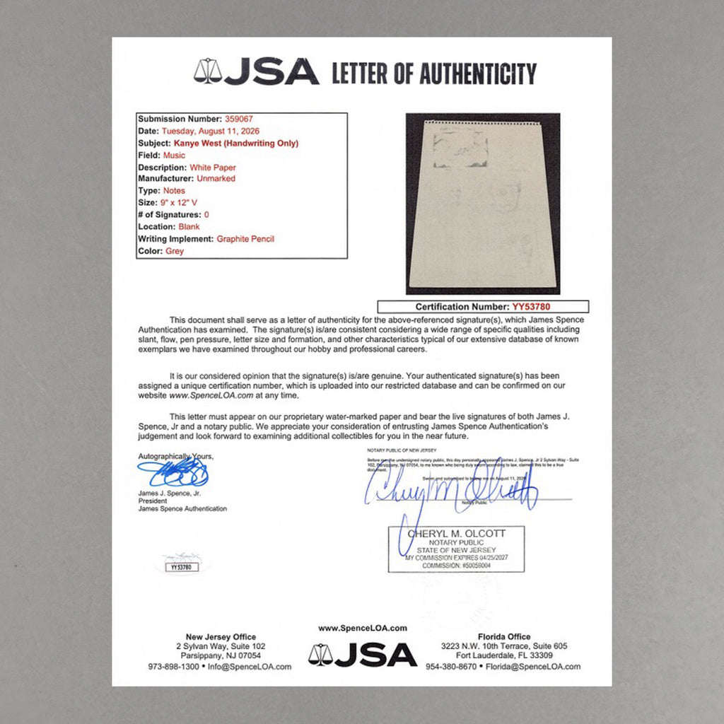 Kanye West - Original 9"x12" Facial & Landscape Art Studies Handwritten Sheet [JSA]